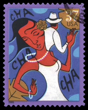 USA postage stamp of 2005 showing an abstract image of a couple dancing the Cha Cha Chaの写真素材