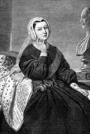 An engraved illustration image of Queen Victoria, from a Victorian book dated 1884 that is no longer in copyrightのeditorial素材