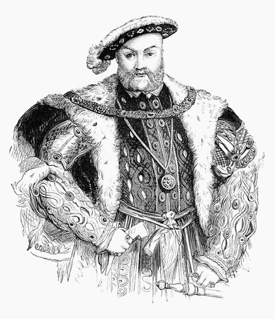 An engraved illustration portrait image of the Henry VIII  1491-1547  king of England, UK, from a Victorian book dated 1883 that is no longer in copyright,のeditorial素材