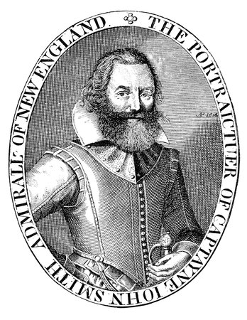 An engraved illustration portrait of Captain John Smith, from a Victorian book dated 1883 that is no longer in copyrightのeditorial素材