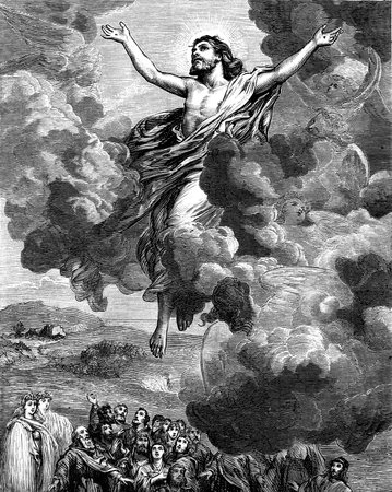 An engraved illustration image of Jesus Christ s resurrection Ascension into Heavenのeditorial素材