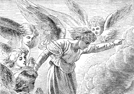 An engraved illustration of a group of angels from a Victorian book dated 1879 that is no longer in copyrightのeditorial素材