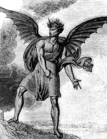 An engraved illustration image of the devil from a Victorian book dated 1836 の写真素材