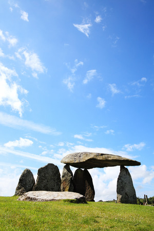 The Pentre Ifan, is a prehistoric megalithic communal stone, burial chamber which dates from approx 3500BC in Pembrokeshire, Wales, UKの写真素材