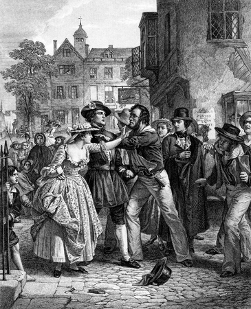 An engraved vintage illustration image portrait of the Royal Navy Press Gang sailors, from a Victorian book dated 1886 that is no longer in copyrightの写真素材