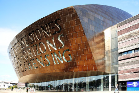 Cardiff, Wales, UK, September 14, 2016 :   The Wales Millennium Centre which opened in 2004 is an arts centre for opera, ballet, dance and theatre performances and a popular tourist attractionのeditorial素材