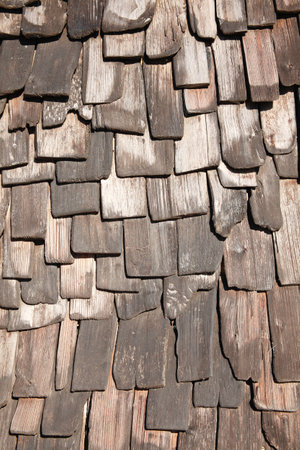 Old distressed brown wood tile backgroundのeditorial素材
