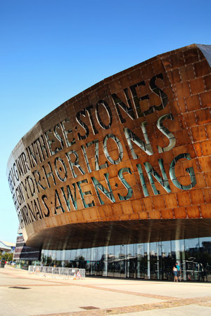 Cardiff, Wales, UK, September 14, 2016 : The Wales Millennium Centre which opened in 2004 is an arts centre for opera, ballet, dance and theatre performances and a popular tourist attractionのeditorial素材
