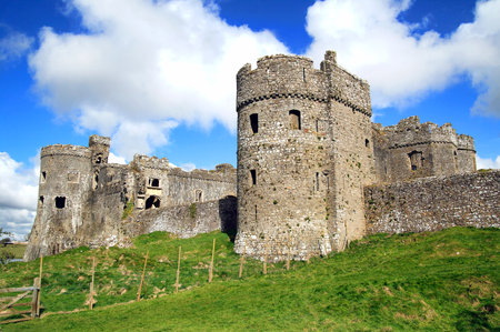 Carew, Wales, UK , April 10, 2009 : Carew Castle in Pembrokeshire is a 12th century ruin which is the towns most popular visitor attractionのeditorial素材