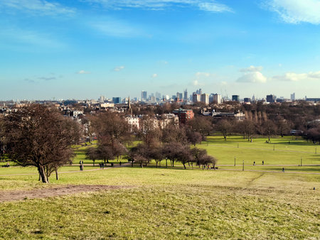 London, UK, January 17, 2010 : View from Primrose Hill Regents Park of the architecture and financial district of the city centreのeditorial素材