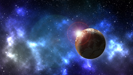 Planet in outer space background with nebula  full of stars