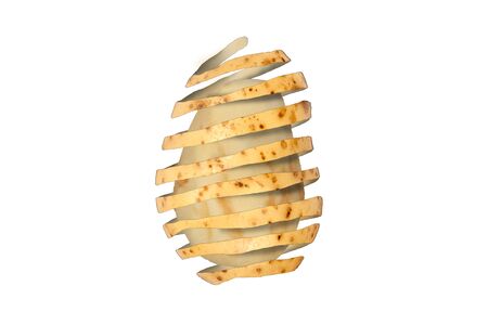 Surreal abstract composite image of how to peel a potato cut out and isolated on a white backgroundの写真素材