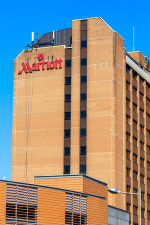 Cardiff, Wales, UK, September 14, 2016 : Marriott Hotel building which is a popular holiday and business travel destination tourist attraction landmark of the city, stock photo imageのeditorial素材