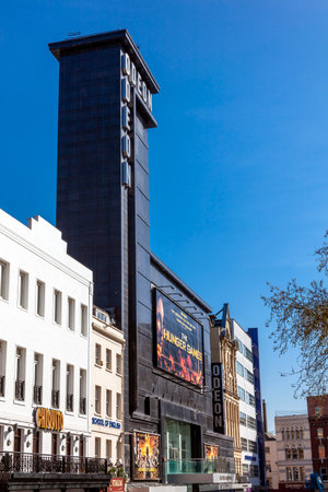 London, UK, April 1, 2012 : Odeon cinema in Leicester Square which often hosts world premier movie films and is a popular travel destination tourist attraction landmark of the city, stock photo imageのeditorial素材