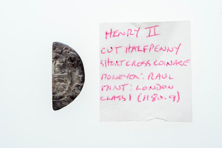 Silver short cross cut half penny English hammered coin of King Henry II of the 12th century dated...