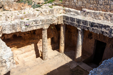 Tombs of the Kings near Paphos Cyprus a 4th century BC necropolis, of burial chambers of the Roman Hellenic which is a popular tourist travel destination attraction landmark, stock photo imageの写真素材