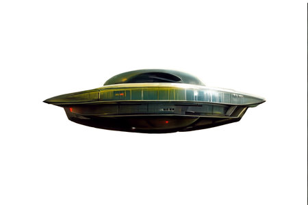 UFO flying saucer spaceship from outer space which is an alien craft, cut out and isolated on a white background, computer Generative AI stock illustration imageの素材