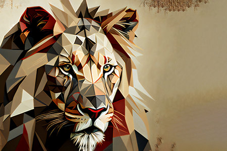 Geometric lion head with the face in a polygon abstract pattern, computer Generative AI stock illustration imageの素材