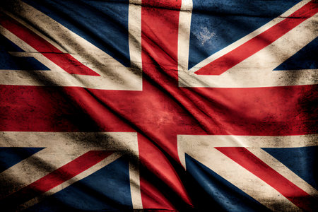 Distressed dark worn background of a vintage Union Jack national flag of the United Kingdom, Generative AI stock illustration imageの素材