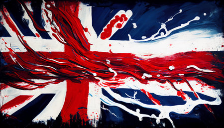 Distressed dark worn background of a vintage Union Jack national flag of the United Kingdom, Generative AI stock illustration imageの素材