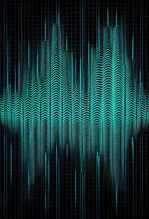 Audio soundwave scope signal as an abstract background depicting a sampled music sound wave frequency in a recording studio showing its amplitude, computer Generative AI stock illustration imageの素材