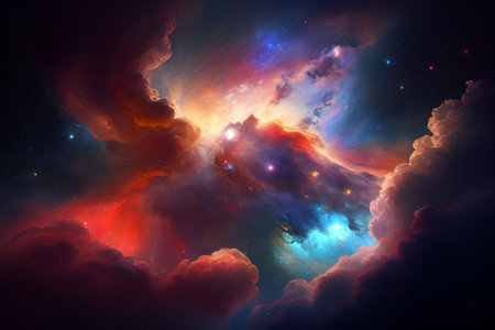 Supernova nebular explosion background showing the universe full of celestial stars in the night sky during a cosmic event in a galaxy making a dust cloud, computer Generative AI stock illustrationの素材
