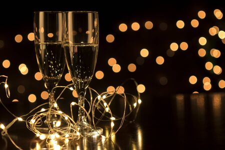New year's eve background, champagne toast flutesの写真素材