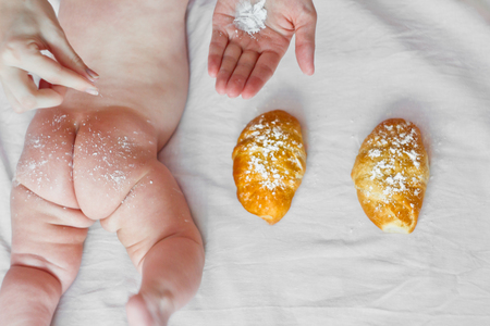 Sweet buns with powdered sugarの写真素材