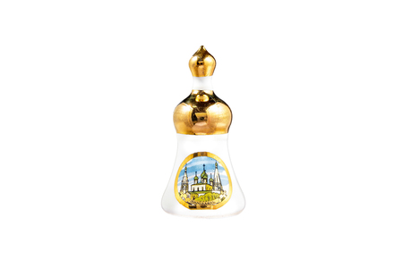 ceramic souvenir toy in the form of Church with beautiful color painting on isolated white background reflecting the national Russian culture with the inscription in Russian: the name of the city of Yaroslavlの写真素材
