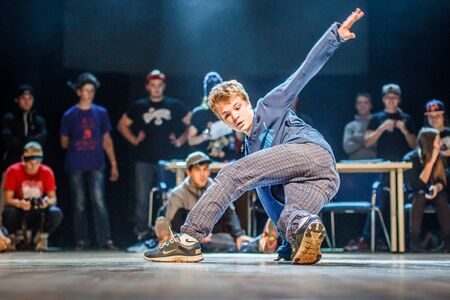 RUSSIA, YAROSLAVL - OCT. 2013: breakdance battle Competition among kids, teenagers and adults hip-hop bboys.のeditorial素材
