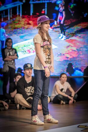 RUSSIA, YAROSLAVL -  16 MAR. 2014: Nogi v Ruki breakdance battle competition among group of teams kids, teenagers and adults hip-hop bboys.のeditorial素材