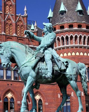 a statue of Magnus Stenbock in the swedish city of helsingborg.の写真素材
