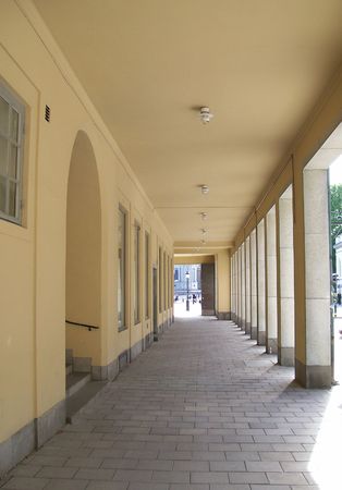 an arched walkway in the gamla stan area of Stockholm in Swedenの写真素材