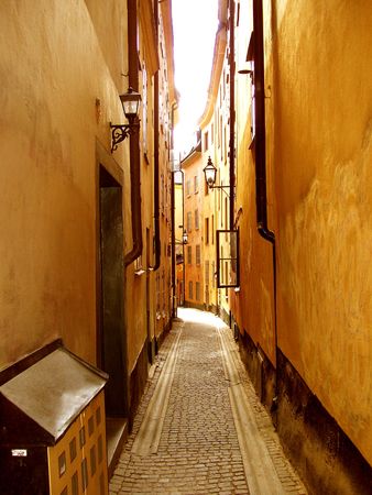 old street in the gamlastan area of stockholmの写真素材