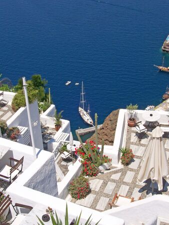 image of a restaurant or cafe area in santorini Greece.の写真素材