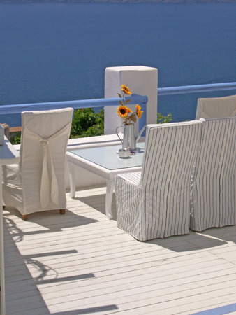 image of a restaurant or cafe area in santorini Greece.の写真素材