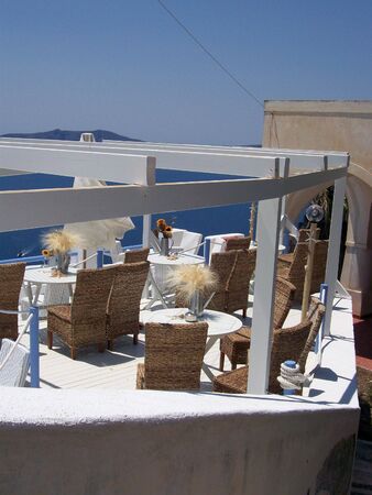 image of a restaurant or cafe area in santorini Greece.の写真素材