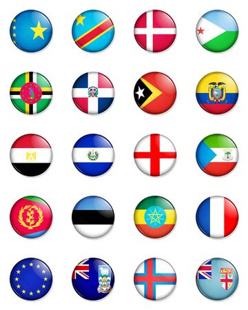 A selection of the flags of the nations of the world done in the style of small retro button badges.の写真素材
