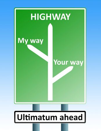 road sign with arrows depicting the roads to ultimatum destinations of your choiceの写真素材