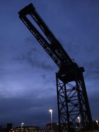 a night time view of the finnieston crane in glasgowの写真素材