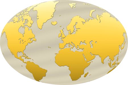 A map of the world made of shiny gold on a metal backgroundの写真素材