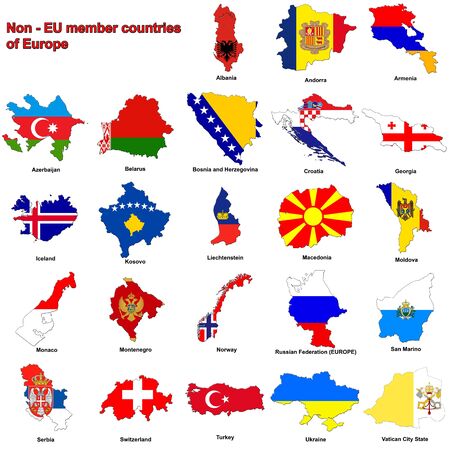 flag maps of all the non - member european countries of the european unionの写真素材
