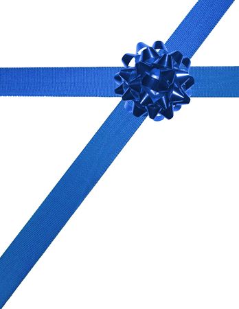 blue ribbons with bow on a white backgroundの写真素材