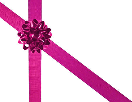 pink ribbons with bow on a white backgroundの写真素材