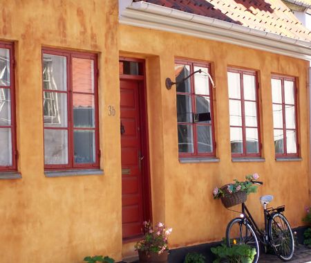 exterior of a building in Denmark with bicycle outsideの写真素材