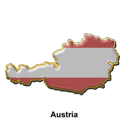 map shaped flag of Austria in the style of a metal pin badgeの写真素材