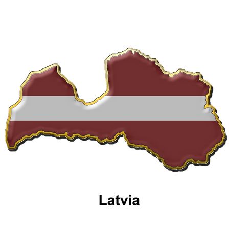 map shaped flag of Latvia in the style of a metal pin badgeの写真素材