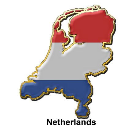 map shaped flag of Holland in the style of a metal pin badgeの写真素材