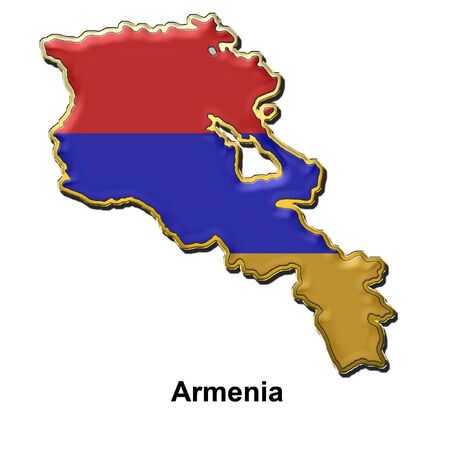 map shaped flag of Armenia in the style of a metal pin badgeの写真素材
