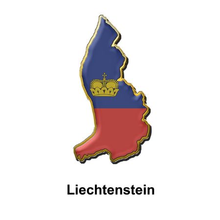 map shaped flag of Liechtenstein in the style of a metal pin badgeの写真素材